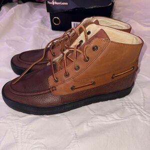Ralph Lauren Two-Tone Brown Leather Vintage Boat Shoes
